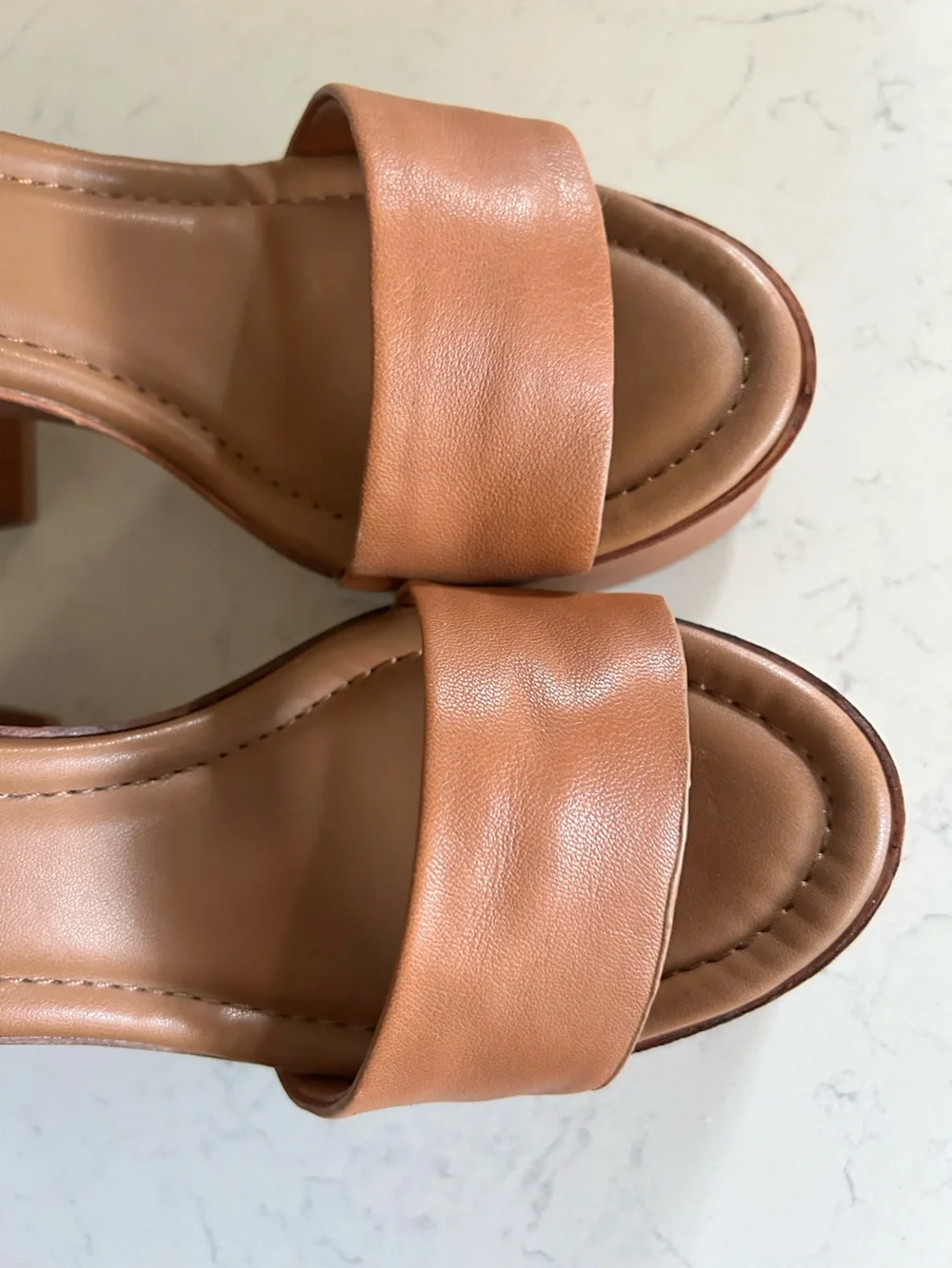 Gianni Bini Leather Platform Heel Sandals in Rich Caramel